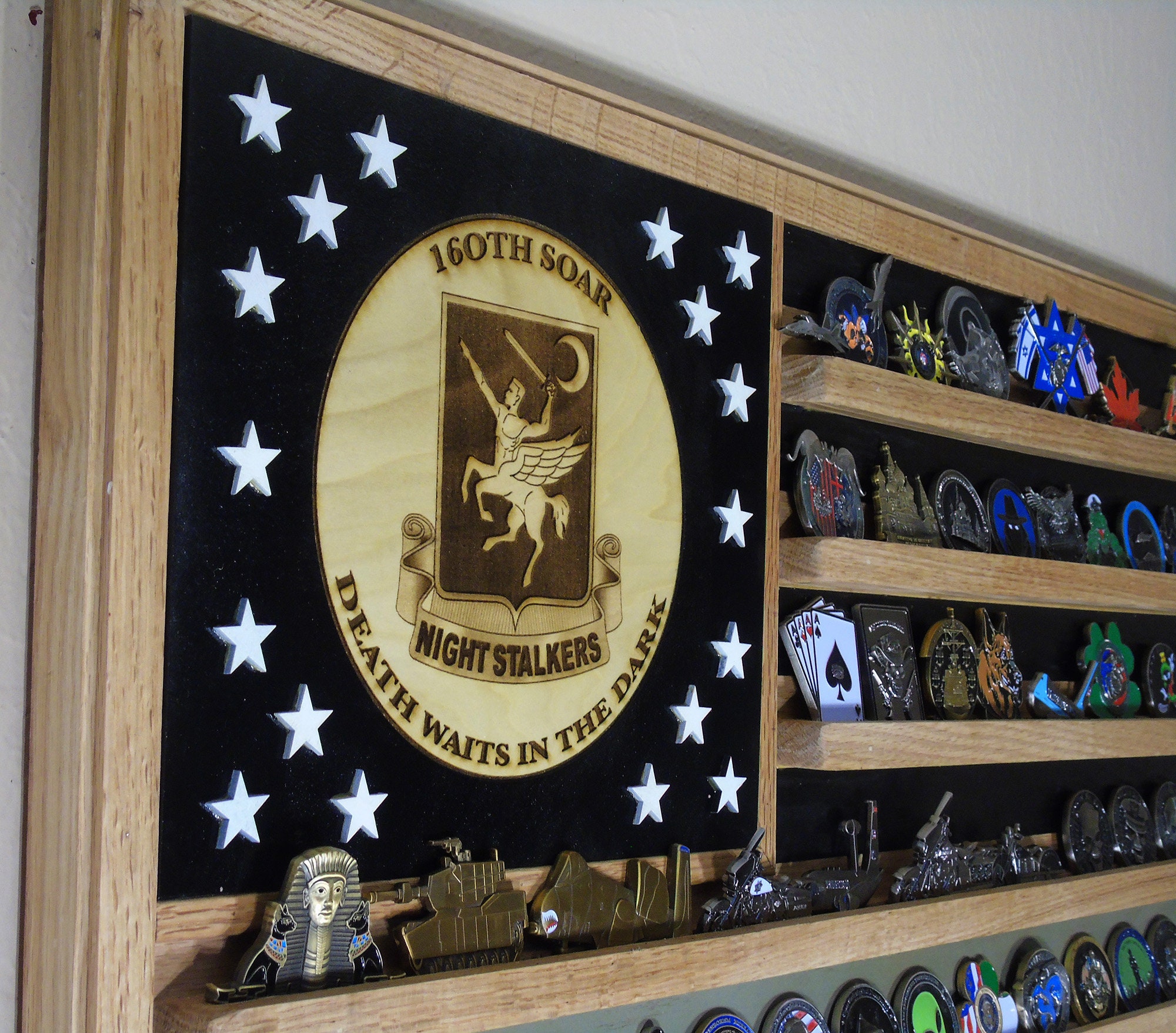 160th SOAR Challenge Coin Display: Hardwood Military Flag (36