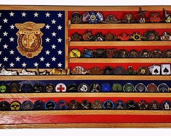 North Carolina State Trooper / Police Badge Challenge Coin Display Flag 70-100 Coins TRAD
