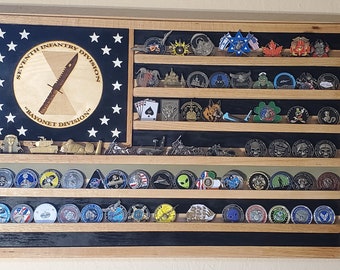Handmade Oak Challenge Coin Display Flag: 7th Infantry Division