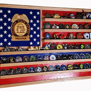 Georgia State Trooper State Police Challenge Coin Display Flag 70-100 Coins TRAD