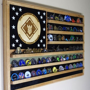 Handmade Oak Challenge Coin Display Flag: 20th Engineer Brigade