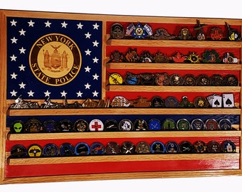 New York State Trooper / Police Challenge Coin Display 70-100 Coins TRAD