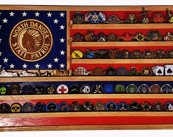 North Dakota State Trooper / Police Challenge Coin Display 70-100 Coins TRAD