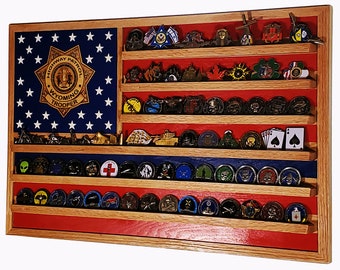 Wyoming State Trooper State Police Challenge Coin Display Flag 70+ Coins TRAD