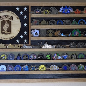 173rd Airborne Brigade US Army Challenge Coin Display Holder Flag Hardwood Oak 36&quot; x 20&quot;