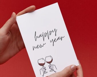 Happy New Year Card, 2026 New Year Card, Cheers to the New Year Greeting Card, Wine Glasses Happy New Year Card, Holiday 2026