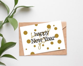 Happy New Year Black and Gold Greeting Card- Holiday 2023