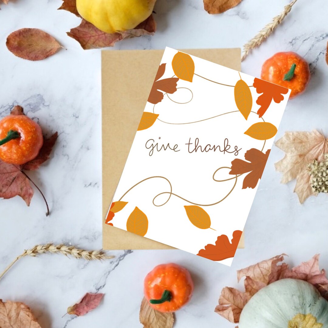 Give Thanks Thanksgiving Greeting Card I Fall Leaves - Etsy