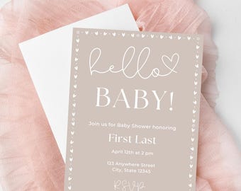 Baby Shower Einladungsvorlage in Helllila, in Blau, in Minzgrün, in Pastellgelb, in Hellrosa, in Hellbraun