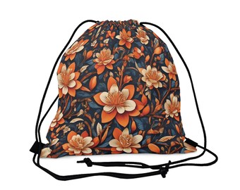 Orange Blossom Patterned Hippie Style Outdoor Drawstring Bag - Unique Style and Function!