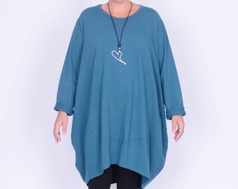 TN216 Oversize Funky Boho V Neck Longsleeve Hearther Black Viscose Sweat Tunic Sweater Dress Lagenlook Top With Scarf Slouch Dress Tunic