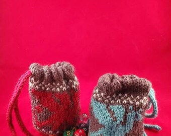 Hand knitted dragon dice bags