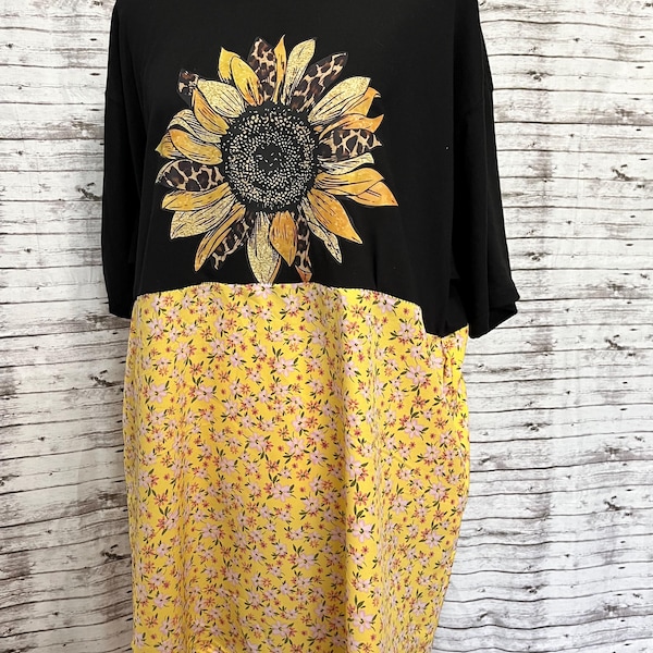 Upcycled Tshirt Sunflower Western Country Dress