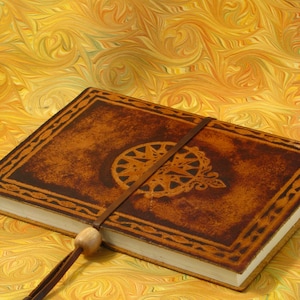 Notebook in hand engraved and dyed natural leather. Craft notebook. Wind rose