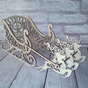 Navidad Santa Sleigh Decor Archivo digital 3mm para láser y CNC / dxf ai svg eps DWG / Archivos cortados por láser, patrón vectorial, plantillas vectoriales