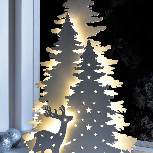 Christmas Reindeer Scene Decor Digital File 3 -6 mm For Laser | DXF ai svg PDF | Laser cut files, vector pattern, templates