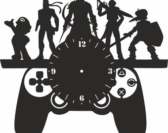 Gaming Wall Clock Art Digital File For Laser | Clock  svg dxf PDF eps Ai | Art Laser cut files vector templates, clock vector files