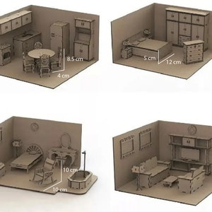 Laser Cut Dollhouse Kit Mini Furniture File 3mm For Laser and CNC | ai svg eps DWG | Laser cut files, vector pattern, vector templates