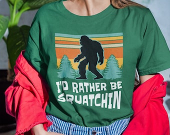 Sasquatch, Funny Bigfoot Shirt, I'd Rather Be Squatchin', Men Women Shirt, Funny Bigfoot Design Retro Sunset, 80's Vibes, Bigfoot T-Shirt