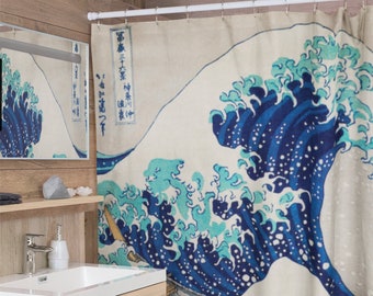 The Great Wave off Kanagawa Shower Curtain, Japan, Bathtub Curtain (Mildew Resistant), Vintage Traditional Japanese Art, Hokusai