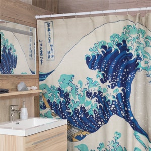The Great Wave off Kanagawa Shower Curtain, Japan, Bathtub Curtain (Mildew Resistant), Vintage Traditional Japanese Art, Hokusai