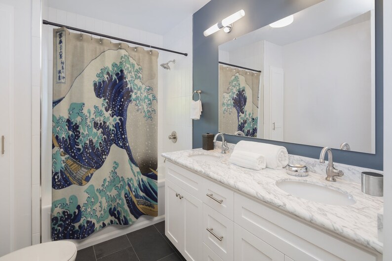 The Great Wave off Kanagawa Shower Curtain Japan Shower Etsy