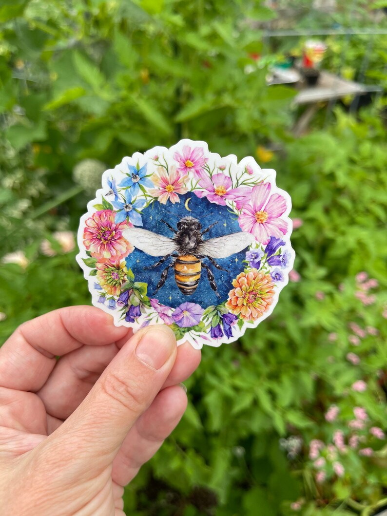 Bee & Flowers Vinyl Sticker image 1