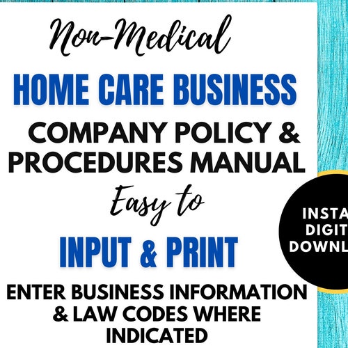 Home Care Policy and Procedure Manual Template Employee Etsy