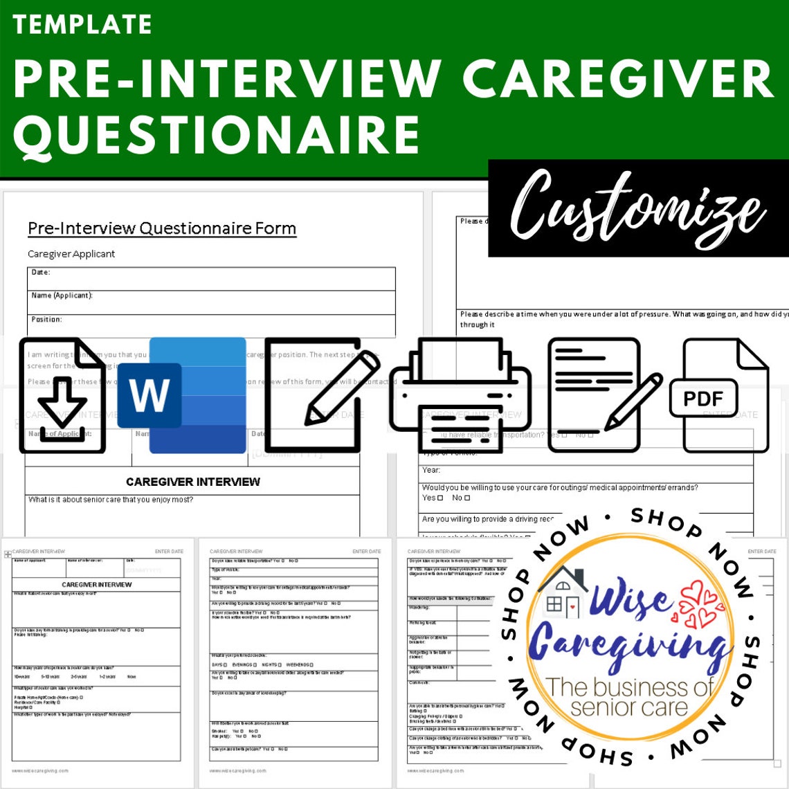 Caregiver Interview Questionnaire Template Preinterview Etsy