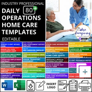 Home Care Business Templates Bundle, Professional Agency Forms, Caregiving Daily Operations, Non-Medical, Add LOGO, Editable, Printable