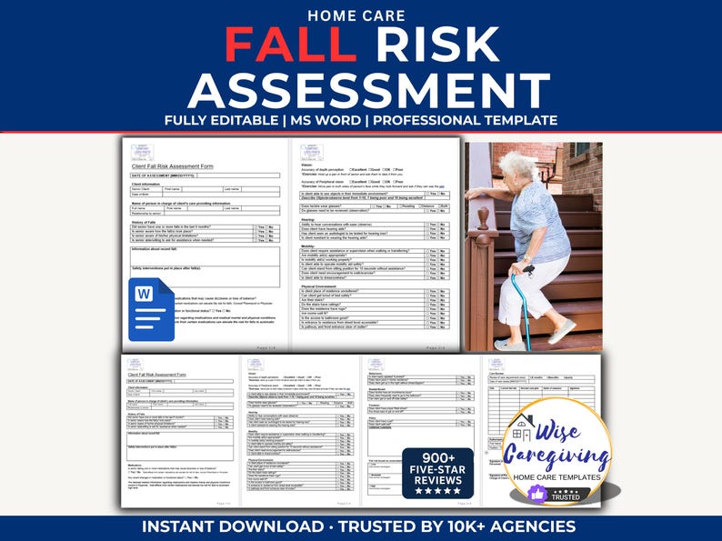Fall risk assessment form template-non medical services-home care business-Wise Caregiving Shop