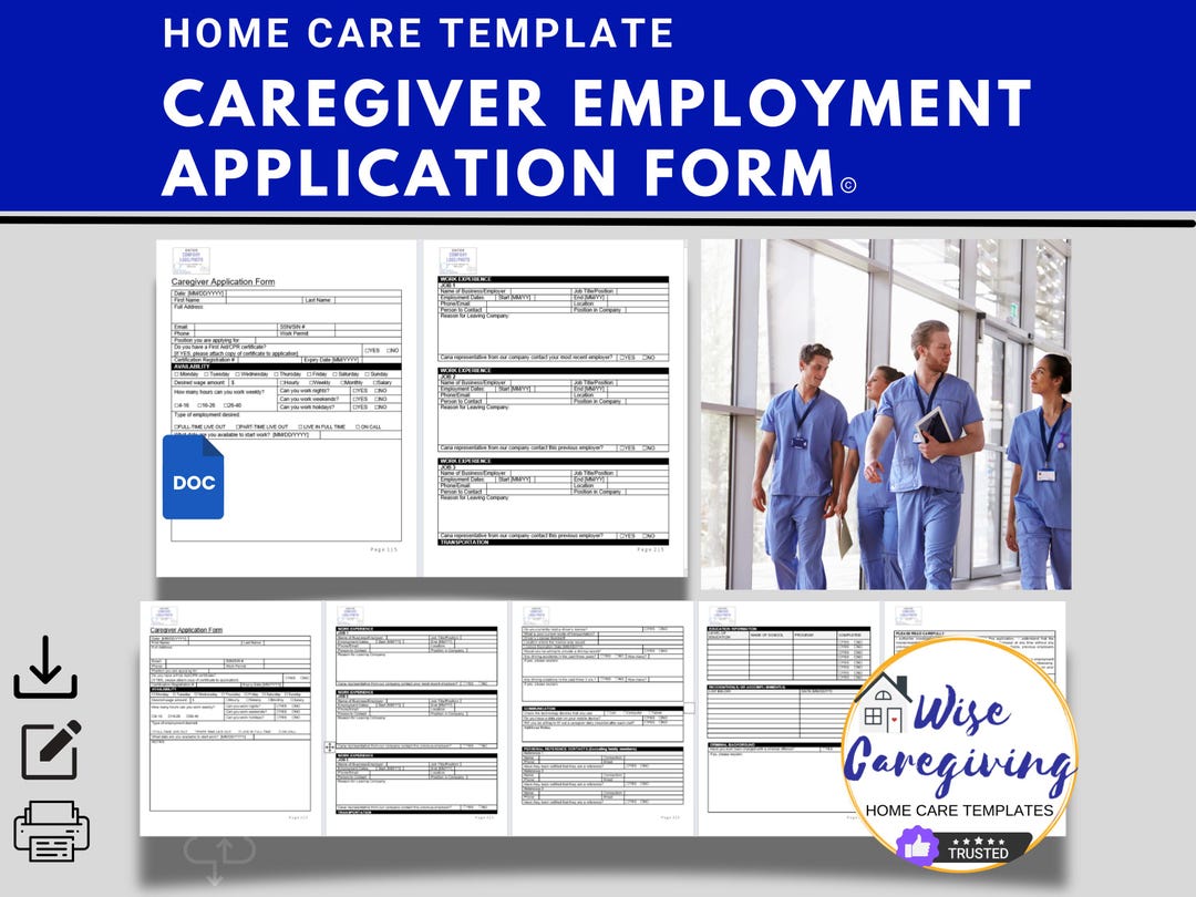 Caregiver Application Form Template, Non Medical Care Attendant ...