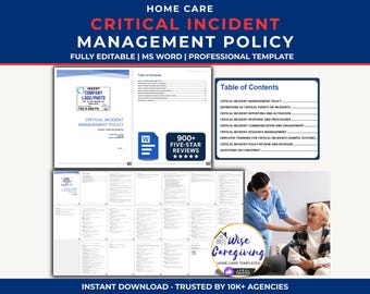 Home Care Critical Incident Management Policy Template: US Compliance Form | MS Word | Printable