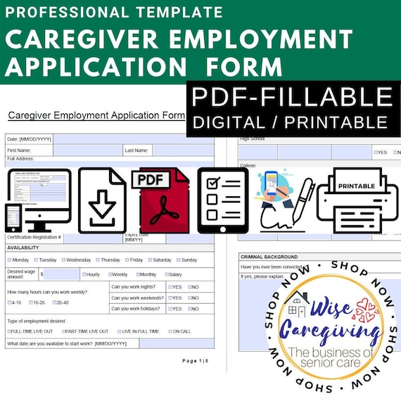 Caregiver Application Form Template Home Care Worker. PDF | Etsy