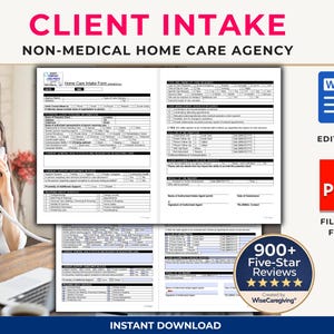 Può includere: Un modulo digitale di ammissione clienti per un'agenzia di assistenza domiciliare non medica. Il documento include sezioni per le informazioni sul cliente, i requisiti di assistenza e la gestione dei casi. Disponibile in Word e PDF compilabile.