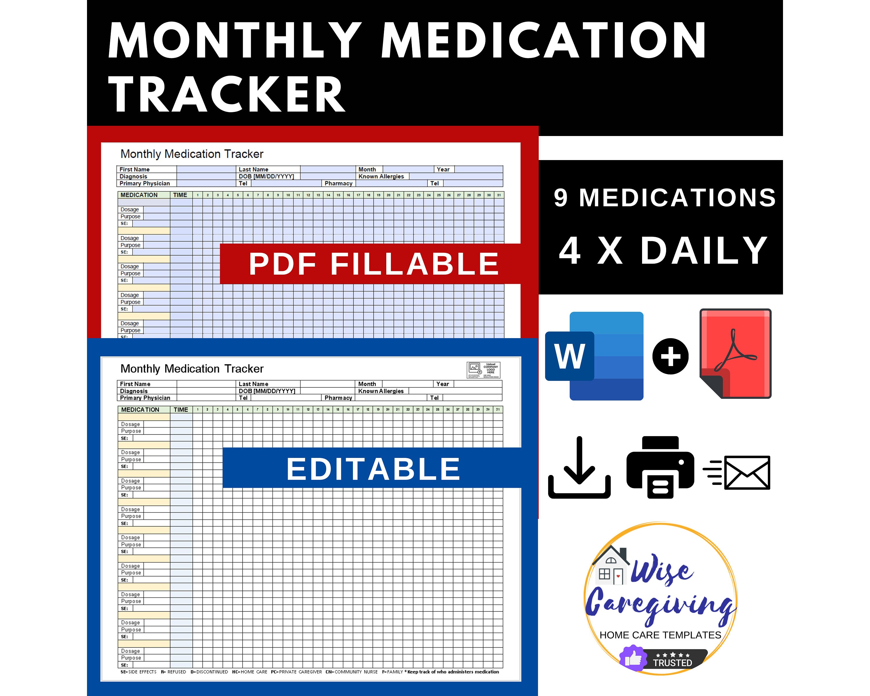 Monthly medication tracker template fillable medication chart home