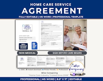 Home Care Service Agreement Template | Non-Medical Client Contract for Private Pay Agencies | MS Word