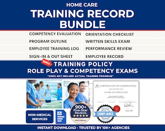 Home Care Staff Training Forms Bundle: Competency Evaluation | Caregiver Logs | Certificates | Supervisory Visit Forms