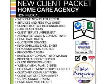 Home Care Provider Client Packet, Professional Editable Templates, Personal Care Agency Clientele Forms, Compliance Documents, Insert LOGO