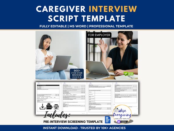 Caregiver Interview Templates: Non-Medical Home Care Applicant Questionnaire, Editable MS Word Forms