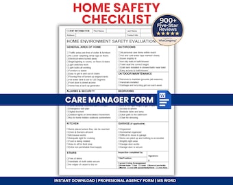 Home Care Evaluation Template: Living Safety Checklist | Non-Medical Agency Care Form | MS Word | Printable