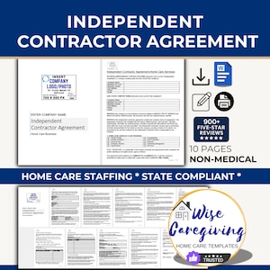 Home Care Independent Contractor Agreement Template: Non-Medical 1099 Staffing Contract | MS Word | Editable | Printable