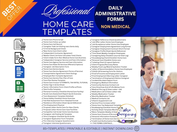 ULTIMATE Home Care Business Forms Bundle, Non-Medical Agency Templates, Editable, Printable
