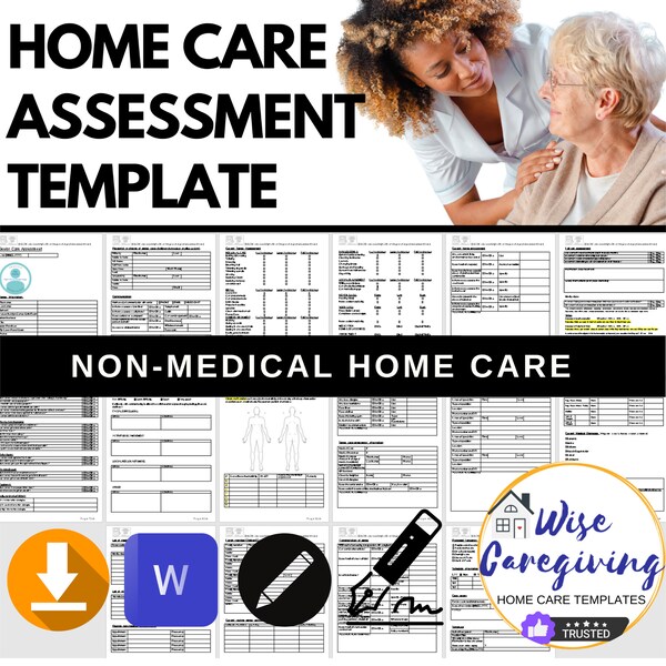 Home Care Assessment Template, Client Intake Sheet, Elderly Care Requirements, Caregiving Sheet, Non Medical Form, Editable, Printable