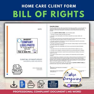 Home Care Bill of Rights Template: USA Compliance Form | Editable MS Word Document | Printable