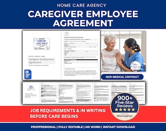 Caregiver Agreement Template: Caregiver Employee Contract, Add Logo, Printable, MS Word Document
