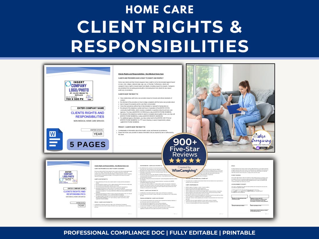 Client Rights Form Template Home Care Clients Rights & Responsibilities Template: USA Compliance ...