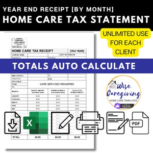 Home Care Tax Receipt Template, Month by Month Services Rendered ...