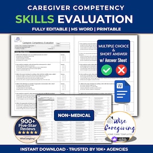Caregiver Competency Exam Template: Non Medical Home Care Employee Skills | Multiple Choice | MS Word