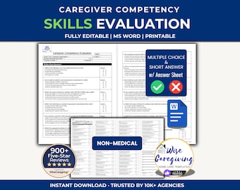 Non Medical Home Care Employee Skills: Caregiver Competency Exam Template, Multiple Choice | MS Word